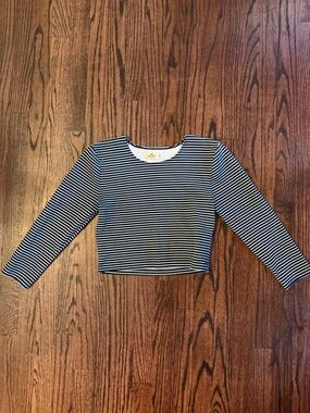 Hollister Navy & White Striped Long Sleeve Crop Tee